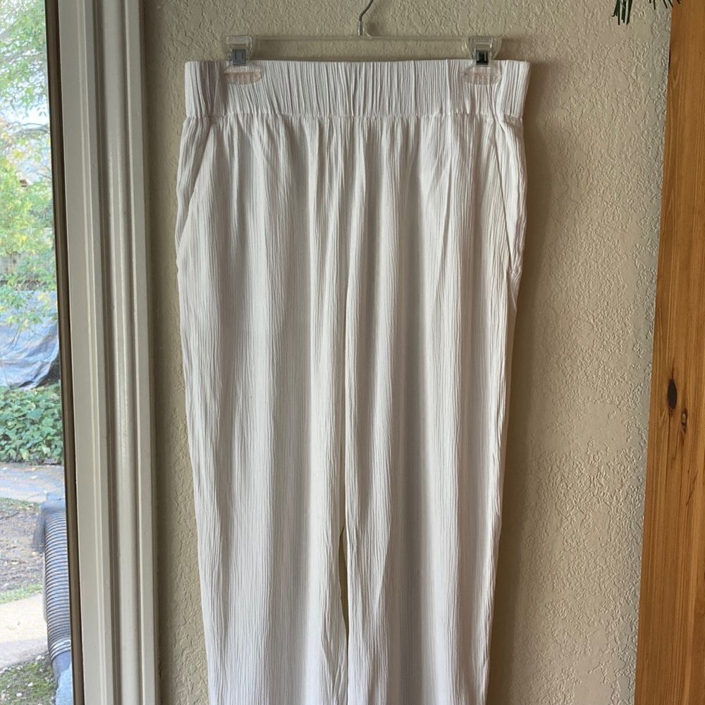 Loft High Rise Straight White 100% Viscose Texture Pants Size M
